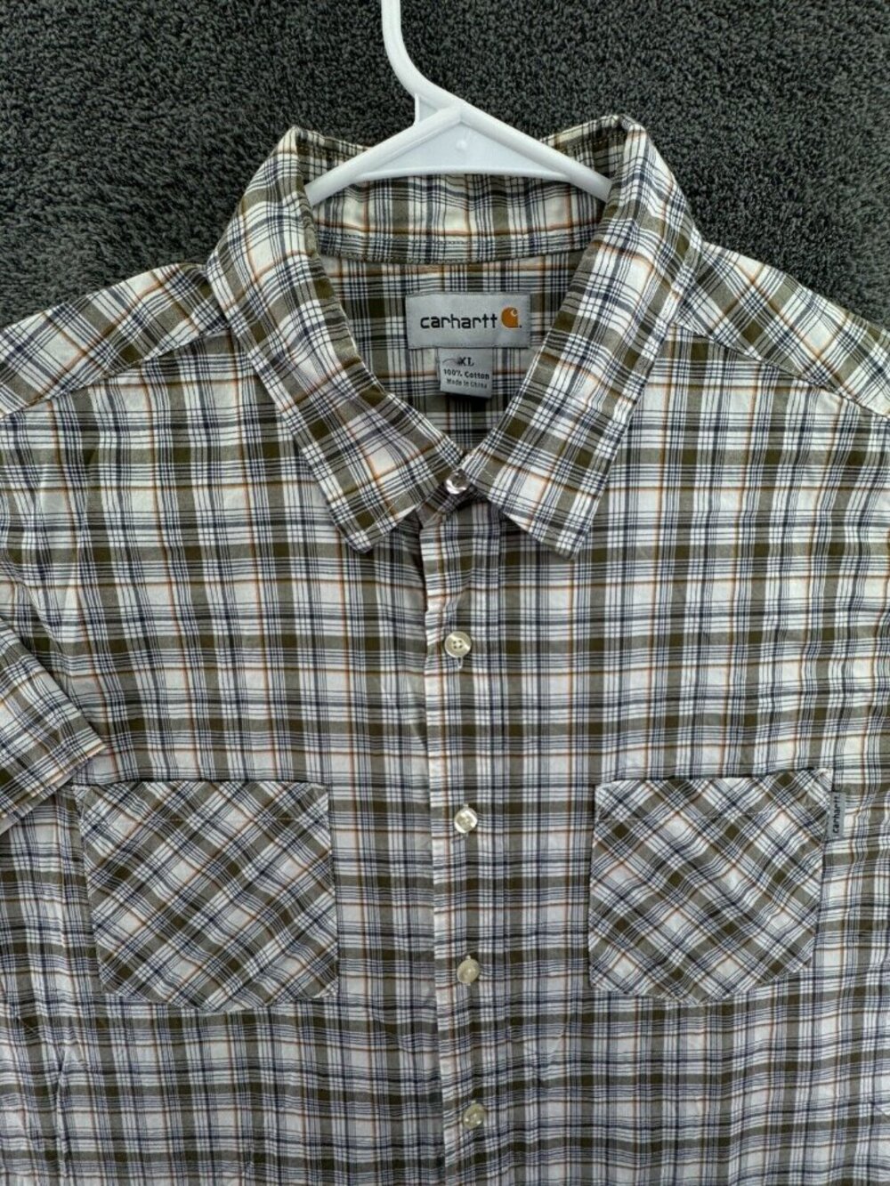 Carhartt Short Sleeve Button Up Shirt XL Cotton Plaid Colorful Outdoors Adult